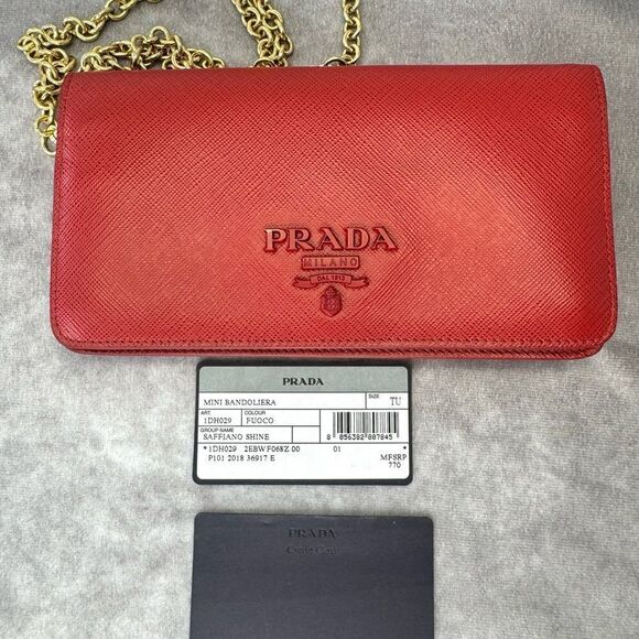 Prada Saffiano Red Mini Bandoliera Chain Clutch Crossbody Bag - Picture 14 of 14